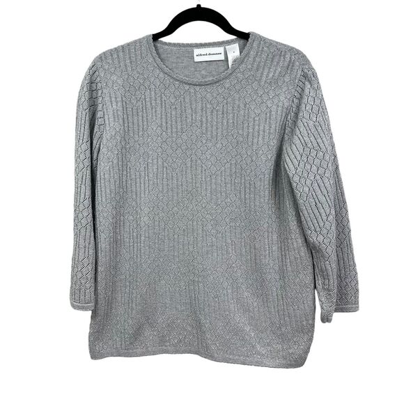 Alfred Dunner Womens Sweater Metallic Open Knit Round Neck Silver Gray Size‎ M - Picture 1 of 5